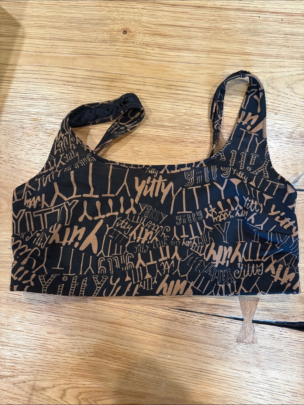 YITTY Black Bralette with Tan Logo Print
